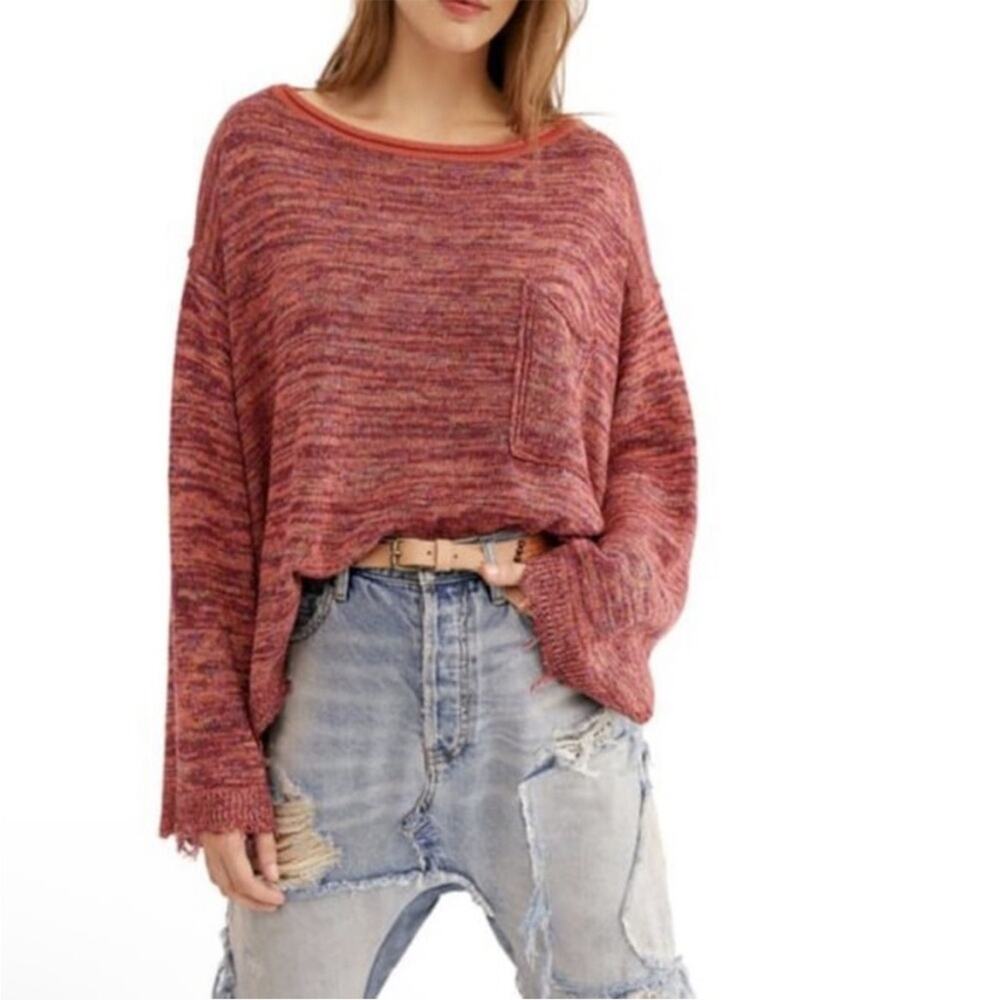 Free People Prism Space Dye Knit Pullover Sweater in Coral Combo Size S - Picture 3 of 9